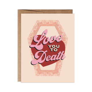 Tarjeta de felicitación Love You to Death A2 en beige con naranja